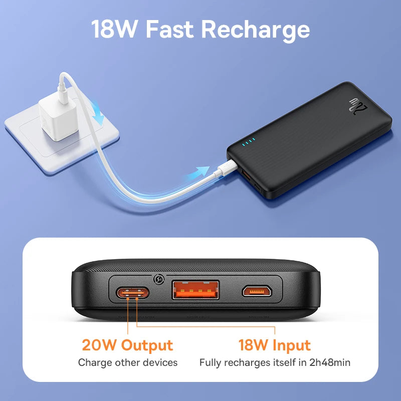Baseus 20W Fast Charge Power Bank – 10,000mAh Portable Charger