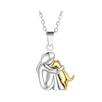 Girl and Dog Hug Necklace