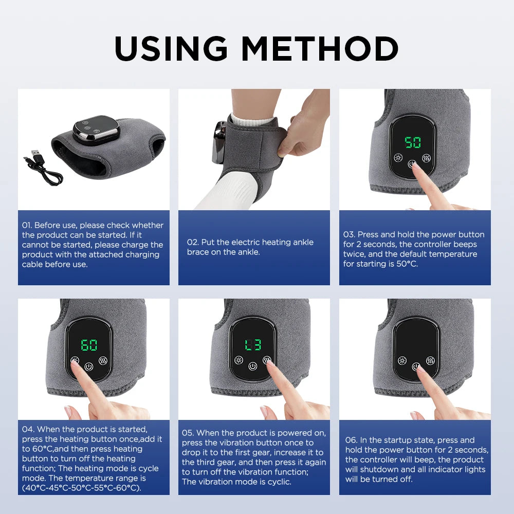 Electric Foot Massager Vibration Relaxation Ankle Massager Warm Hot Compress Ankle Brace Joint Sprain Support Ankle Protection