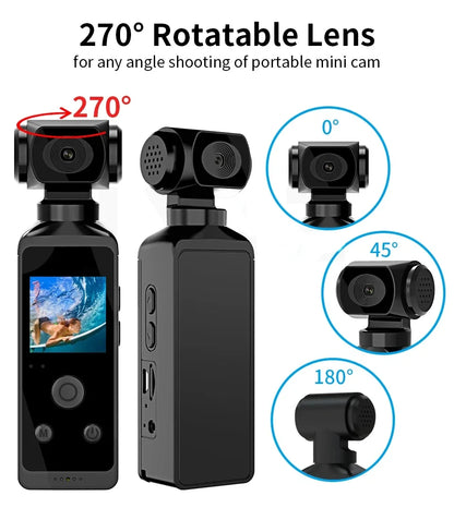 Mini Action Camera with 270° Rotatable Lens – Full HD Pocket Cam for Travel, Sports & Vlogging