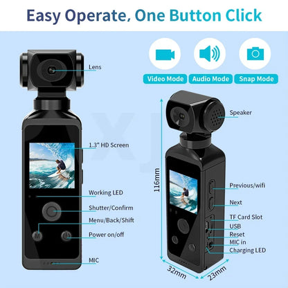 Mini Action Camera with 270° Rotatable Lens – Full HD Pocket Cam for Travel, Sports & Vlogging