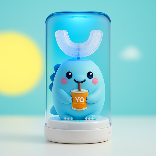 BrushBuddy™ - Baby Blue Dinosaur + Sterilizing Cup